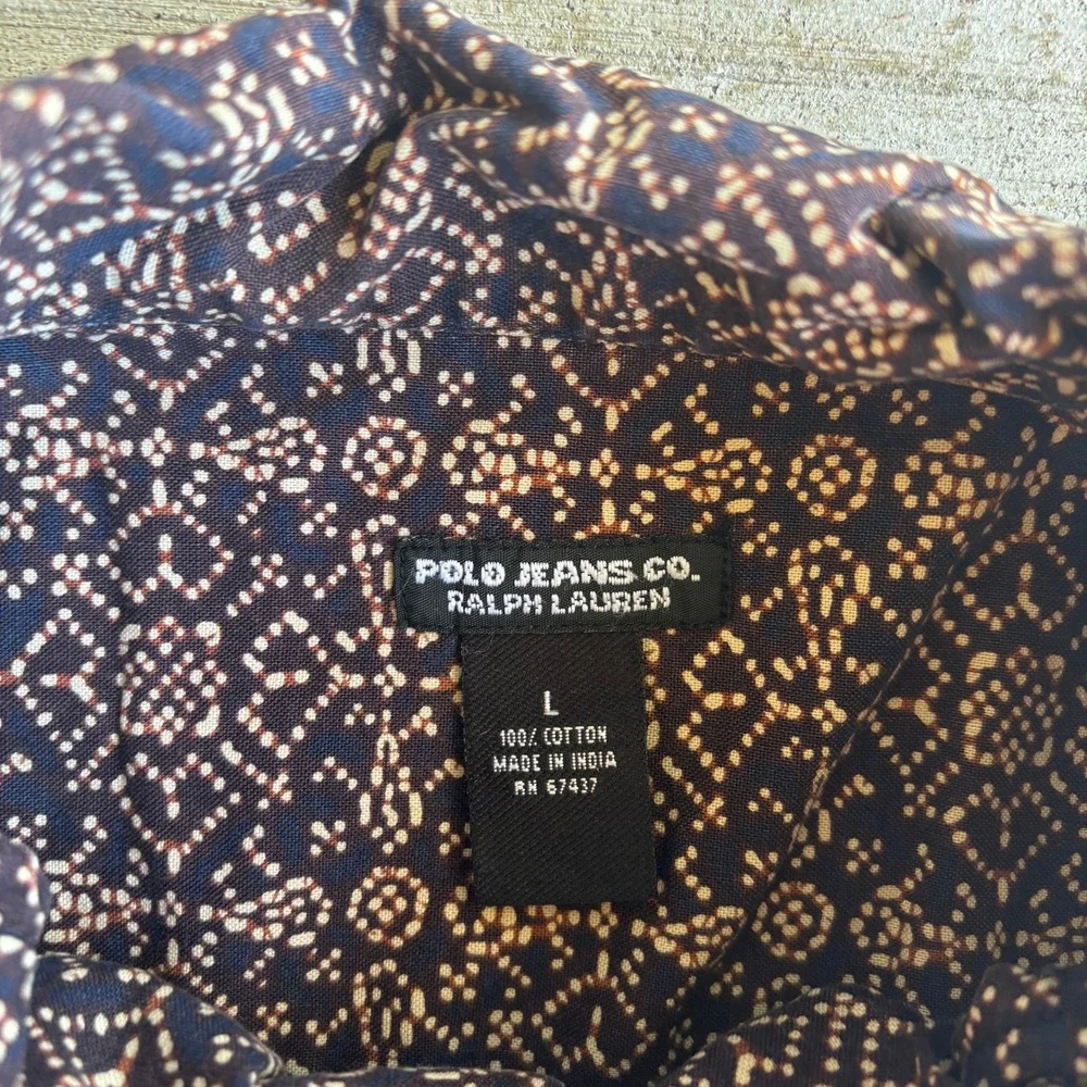 Polo Ralph Lauren Mens L Brown Geometric Medallion Print Polo Shirt